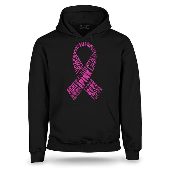 S4E Men's Pink Ribbon Word Montage Hoodie Sweatshirts Medium Black
