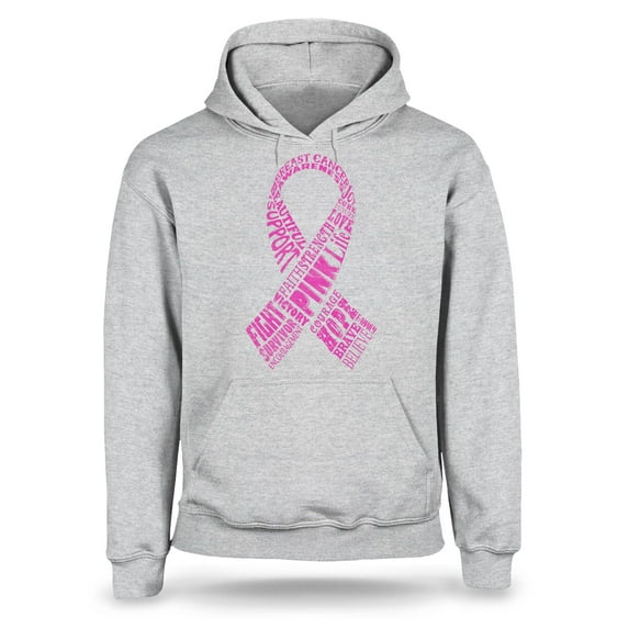 S4E Men's Pink Ribbon Word Montage Hoodie Sweatshirts X-Large Sports Grey