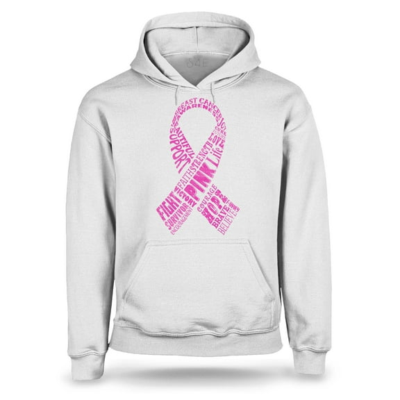 S4E Men's Pink Ribbon Word Montage Hoodie Sweatshirts XX-Large White