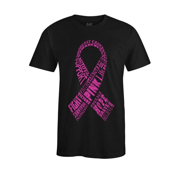 S4E Men's Pink Ribbon Word Montage T-Shirt Medium Black