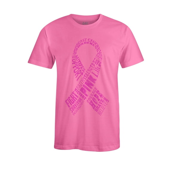 S4E Men's Pink Ribbon Word Montage T-Shirt Small Azalea Pink