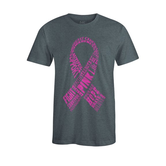 S4E Men's Pink Ribbon Word Montage T-Shirt Small Dark Heather