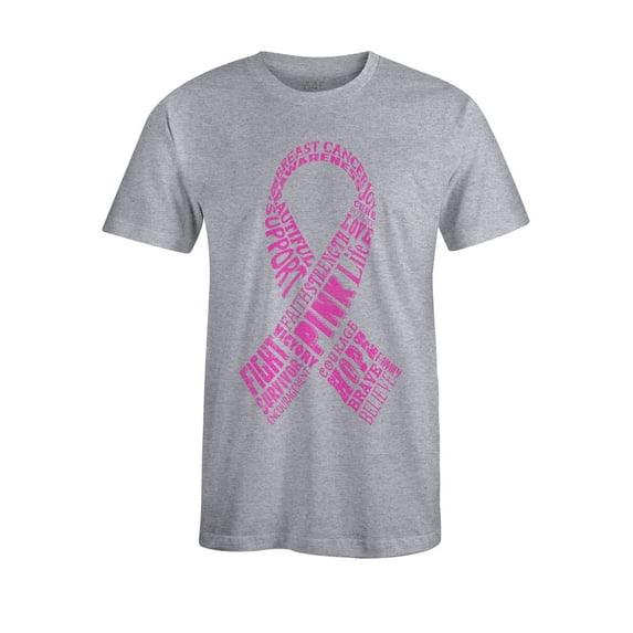 S4E Men's Pink Ribbon Word Montage T-Shirt XXX-Large Sports Grey