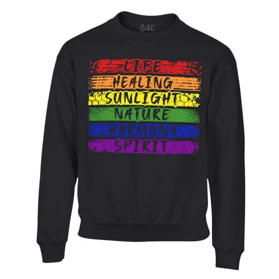 S4E Men's Pride Flag Life Harmony Spirit Crewneck Sweatshirt Large Black