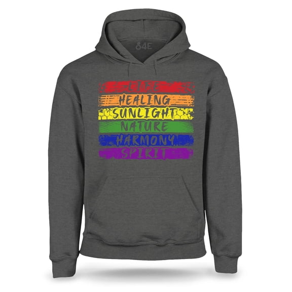 S4E Men's Pride Flag Life Harmony Spirit Hoodie Sweatshirts Large Charcoal
