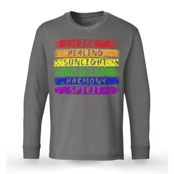 S4E Men's Pride Flag Life Harmony Spirit Long Sleeve ShirtSmall Charcoal