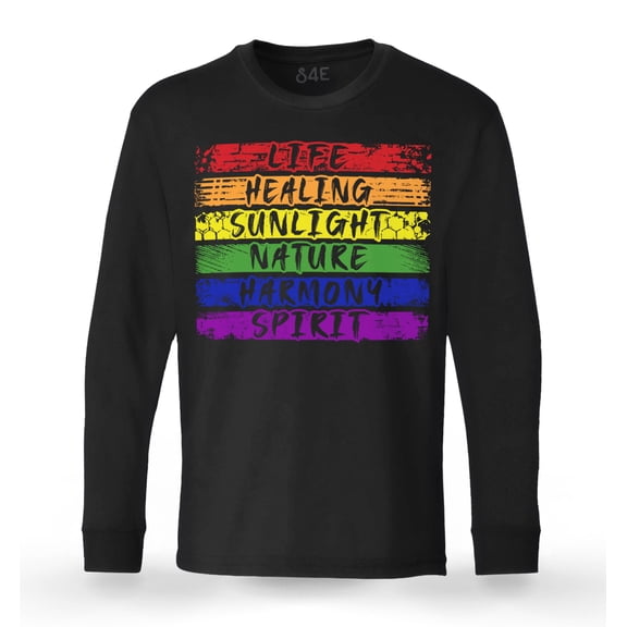 S4E Men's Pride Flag Life Harmony Spirit Long Sleeve ShirtX-Large Black