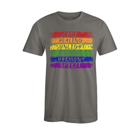 S4E Men's Pride Flag Life Harmony Spirit T-Shirt Large Charcoal