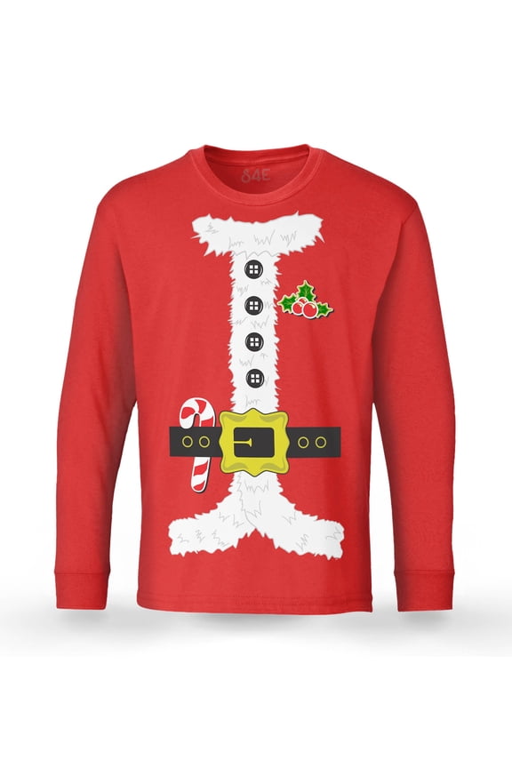 Men's Santa Suit Elf Christmas Holiday Costume Long Sleeve ShirtMedium Red