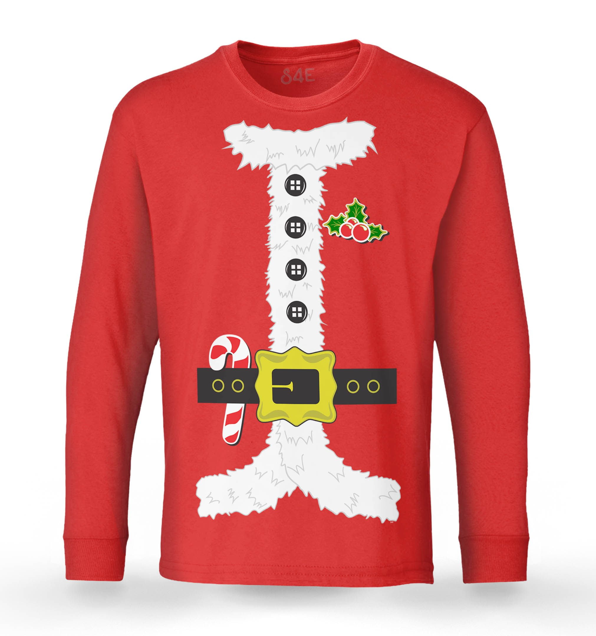 S4E Men's Santa Suit Elf Christmas Holiday Costume Long Sleeve ShirtSmall Red