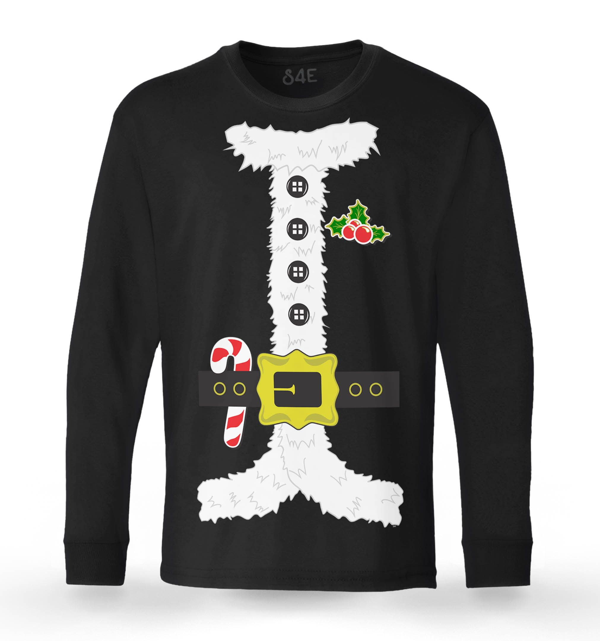 S4E Men's Santa Suit Elf Christmas Holiday Costume Long Sleeve ShirtXX-Large Black