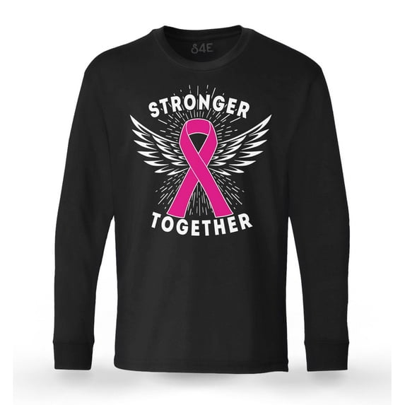 S4E Men's Stronger Together Breast Cancer Long Sleeve ShirtMedium Black