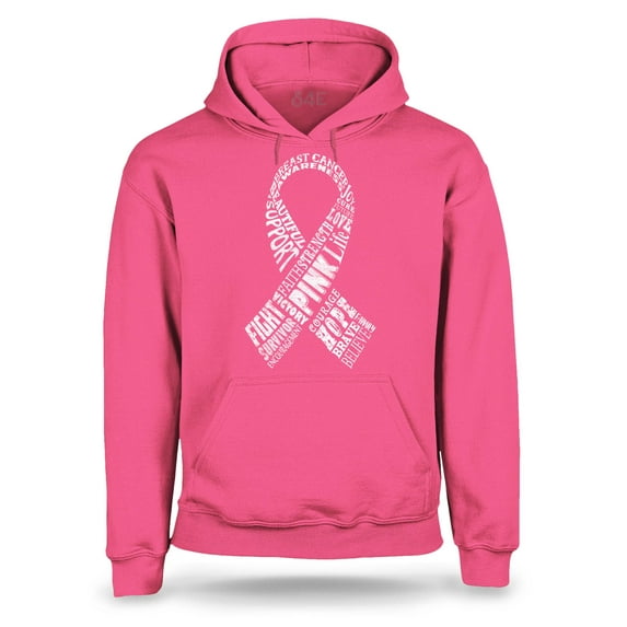 S4E Men's White Ribbon Word Montage Hoodie Sweatshirts X-Large Heliconia Pink