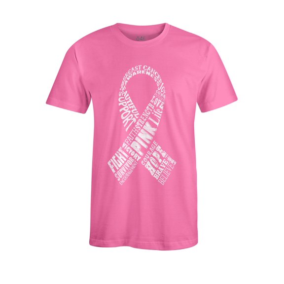 S4E Men's White Ribbon Word Montage T-Shirt Medium Azalea Pink