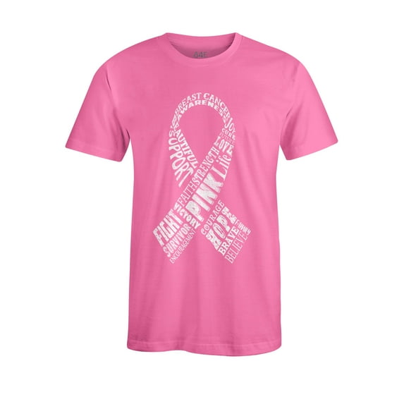 S4E Men's White Ribbon Word Montage T-Shirt Small Azalea Pink