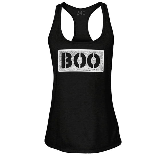 S4E Women's Distressed Boo Halloween Racerback Slim Fit Small Black