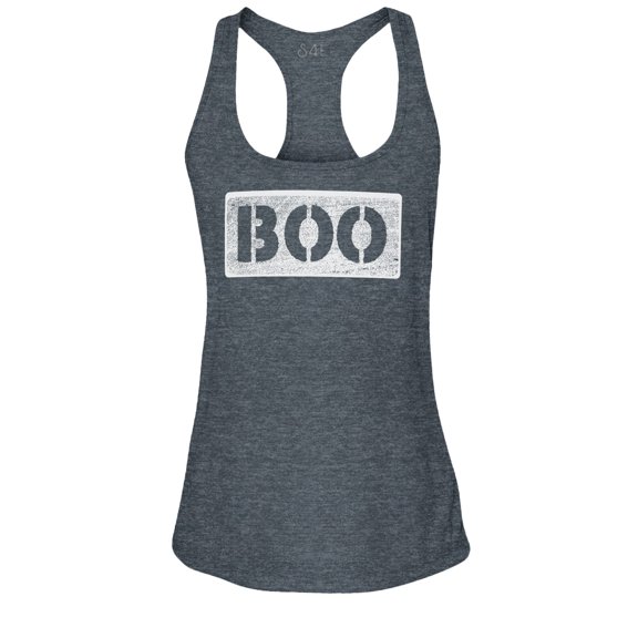 S4E Women's Distressed Boo Halloween Racerback Slim Fit Small Charcoal