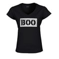 thumbnail image 1 of S4E Women's Distressed Boo Halloween Slim Fit V-Neck T-Shirt Large Black, 1 of 4