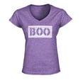 thumbnail image 1 of S4E Women's Distressed Boo Halloween Slim Fit V-Neck T-Shirt Small Heather Purple, 1 of 4