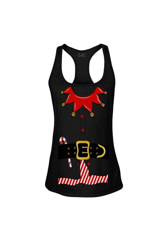 Women's Elf Christmas Holiday Costume Racerback Slim Fit Medium Black