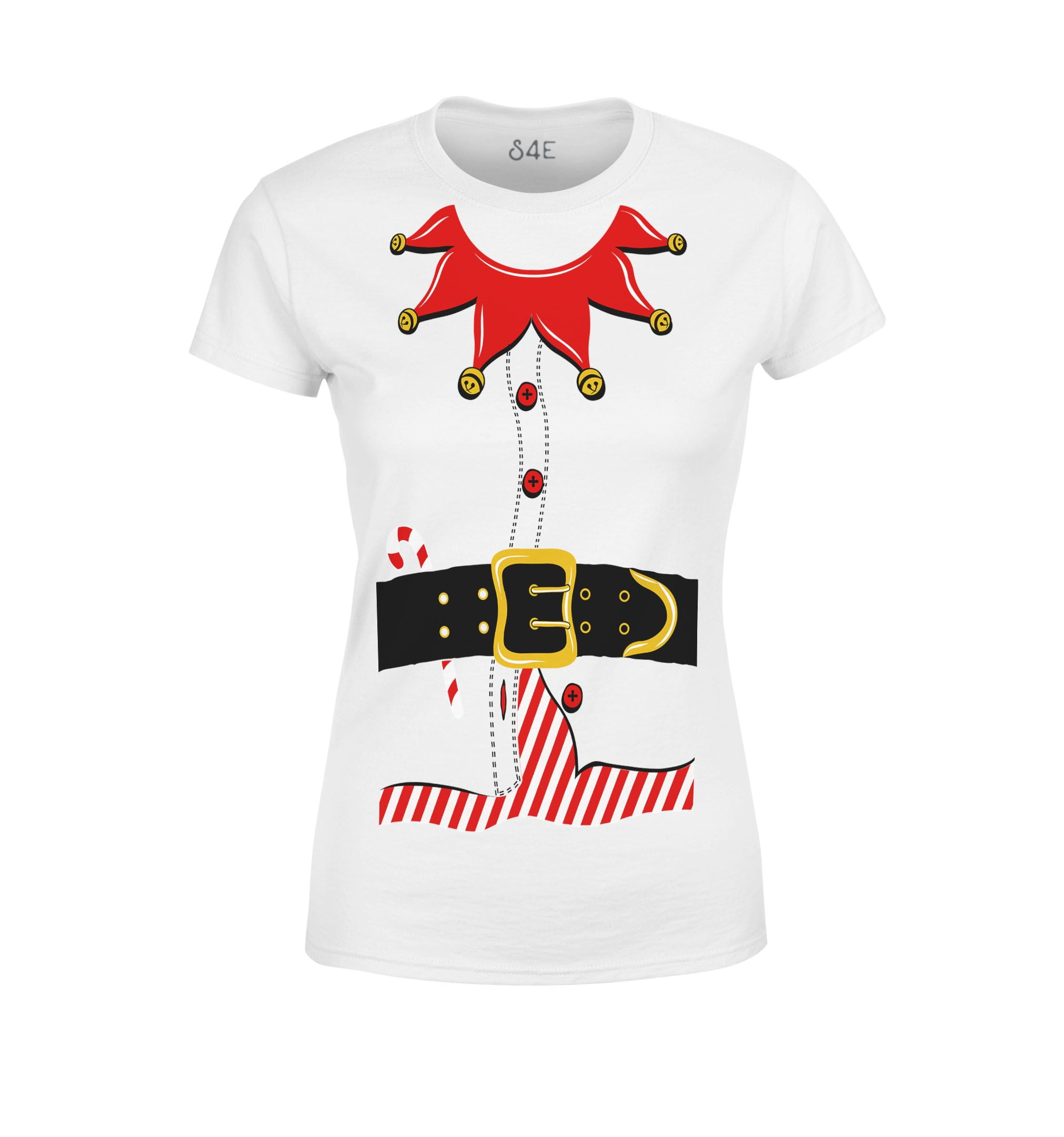 S4E Women's Elf Christmas Holiday Costume T-Shirt Medium White