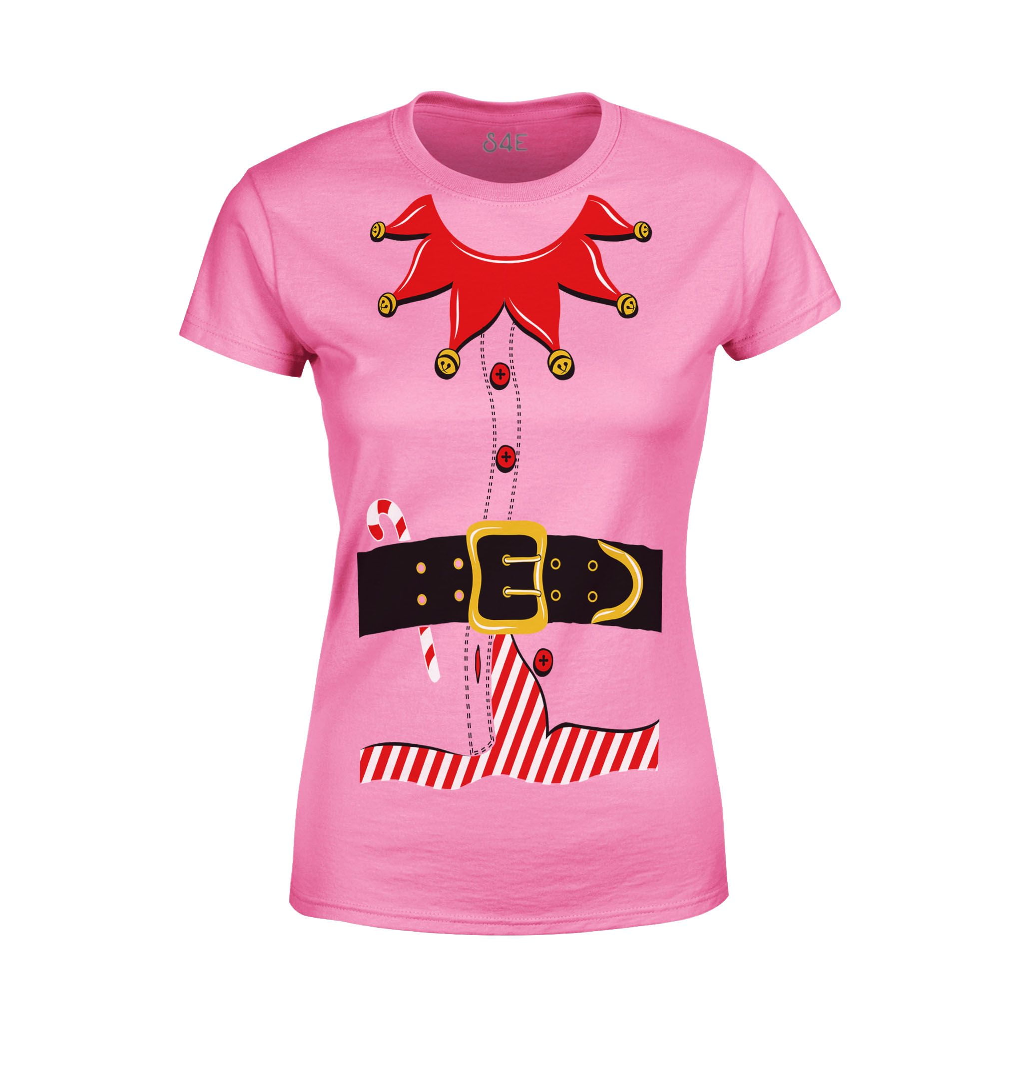 S4E Women's Elf Christmas Holiday Costume T-Shirt Small Azalea Pink