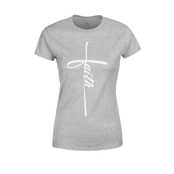 S4E Women's Faith Cross Religious T-Shirt Large Sports Grey
