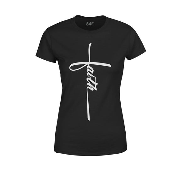 S4E Women's Faith Cross Religious T-Shirt Small Black