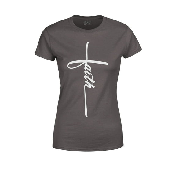 S4E Women's Faith Cross Religious T-Shirt X-Large Charcoal