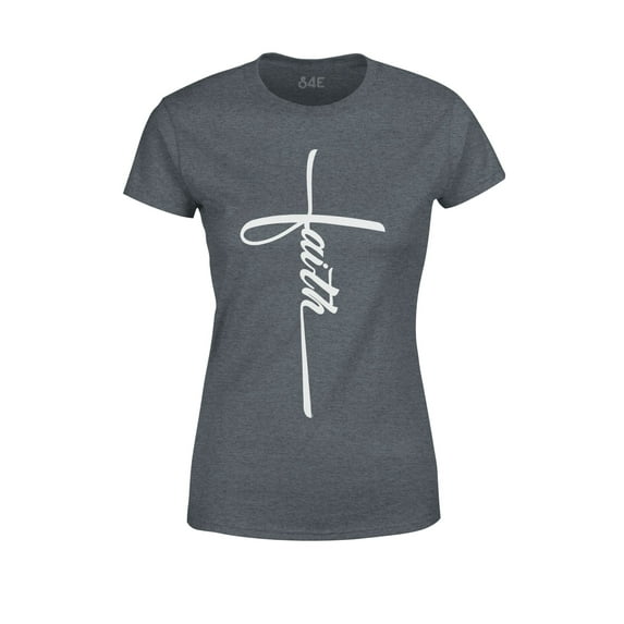 S4E Women's Faith Cross Religious T-Shirt X-Large Dark Heather