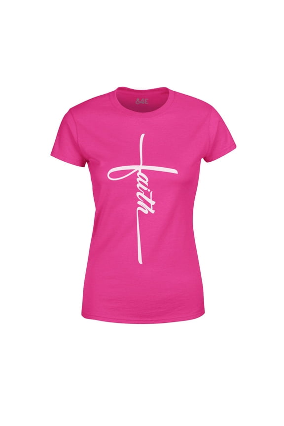 Women's Faith Cross Religious T-Shirt X-Large Heliconia Pink