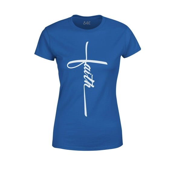 S4E Women's Faith Cross Religious T-Shirt X-Large Royal Blue