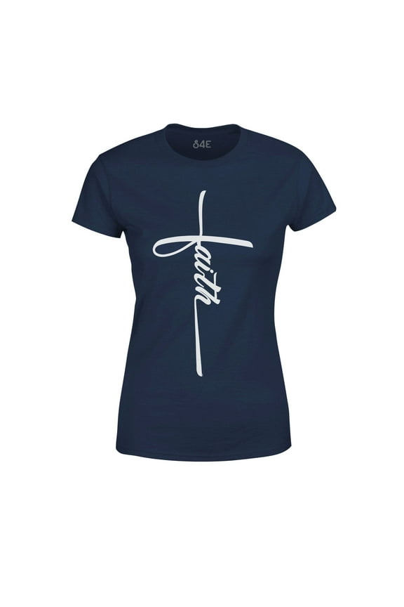 Women's Faith Cross Religious T-Shirt XXX-Large Navy