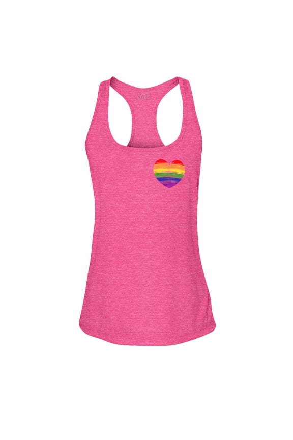Women's Gay Rainbow Heart LGBTQ Pride Racerback Slim Fit X-Small Fuchsia