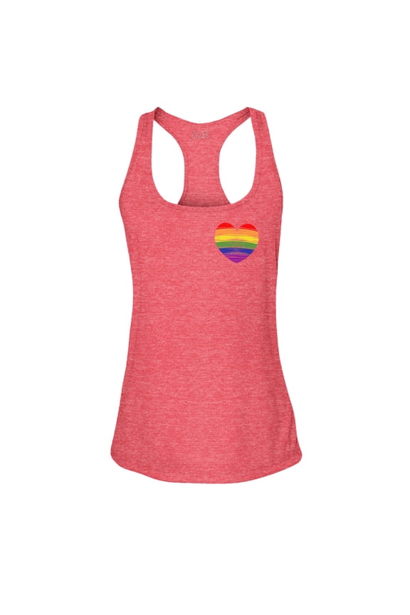 Women's Gay Rainbow Heart LGBTQ Pride Racerback Slim Fit X-Small Red