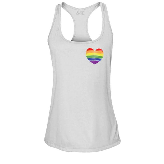 S4E Women's Gay Rainbow Heart LGBTQ Pride Racerback Slim Fit X-Small White