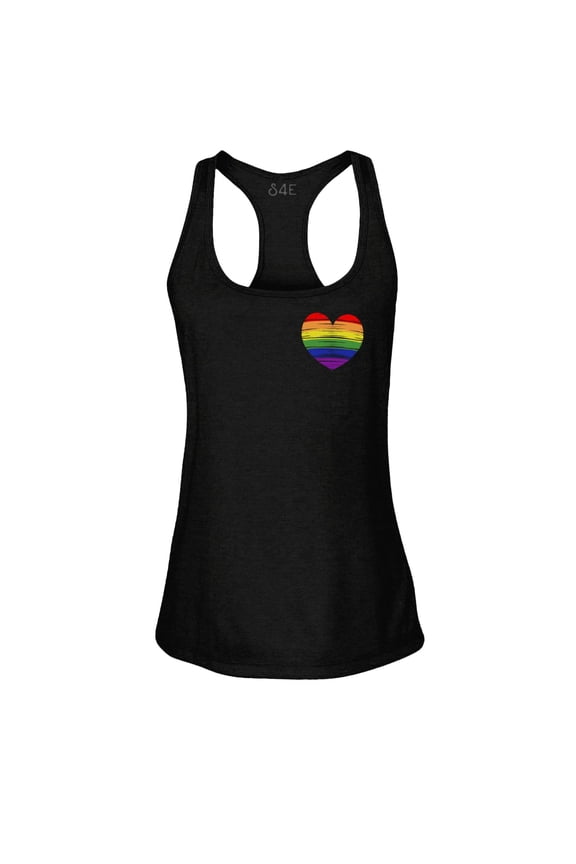 Women's Gay Rainbow Heart LGBTQ Pride Racerback Slim Fit XX-Large Black