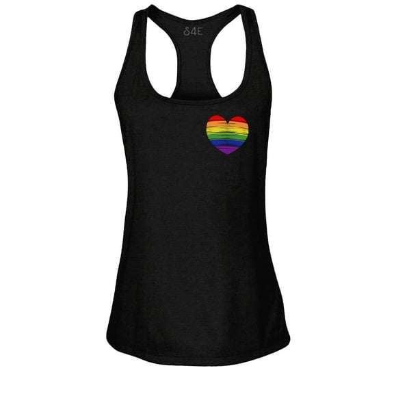 S4E Women's Gay Rainbow Heart LGBTQ Pride Racerback Slim Fit XX-Large Black
