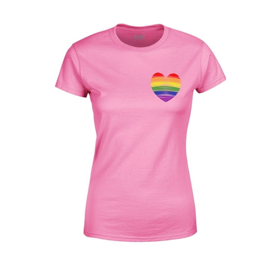 S4E Women's Gay Rainbow Heart LGBTQ Pride T-Shirt Medium Azalea Pink