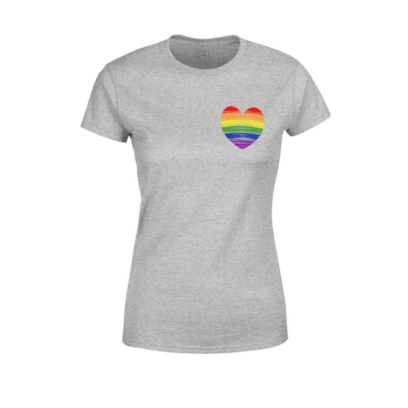 S4E Women's Gay Rainbow Heart LGBTQ Pride T-Shirt Small Sports Grey