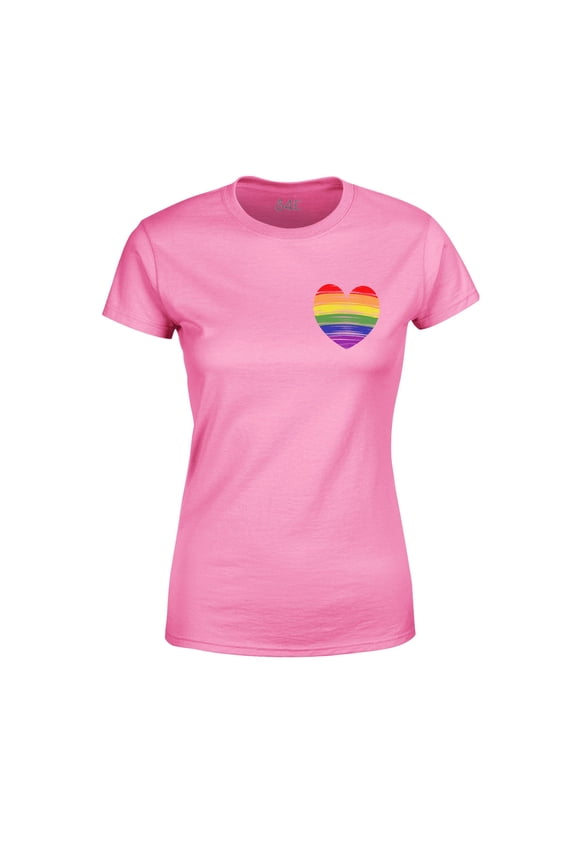 Women's Gay Rainbow Heart LGBTQ Pride T-Shirt X-Large Azalea Pink