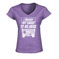 thumbnail image 1 of S4E Women's I Paused My Game to Be Here Slim Fit V-Neck T-Shirt Medium Heather Purple, 1 of 4