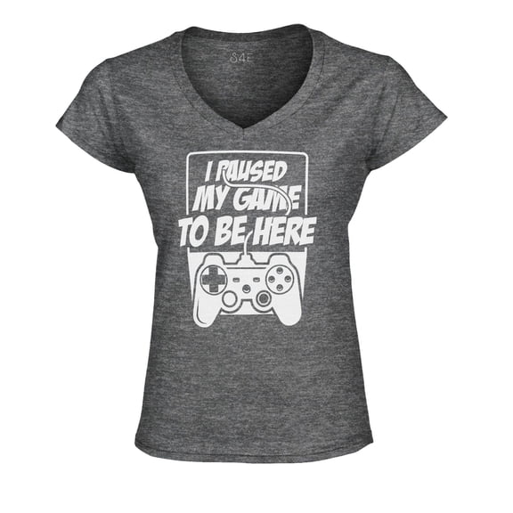 S4E Women's I Paused My Game to Be Here Slim Fit V-Neck T-Shirt Small Heather Charcoal