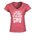 thumbnail image 1 of S4E Women's I Paused My Game to Be Here Slim Fit V-Neck T-Shirt XX-Large Heather Red, 1 of 4