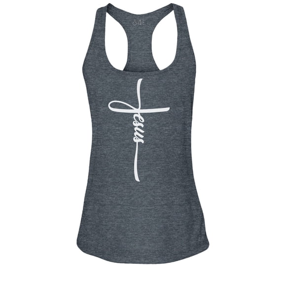 S4E Women's Jesus Cross Religious Racerback Slim Fit Small Charcoal