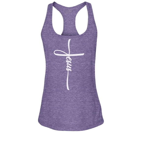 S4E Women's Jesus Cross Religious Racerback Slim Fit Small Purple