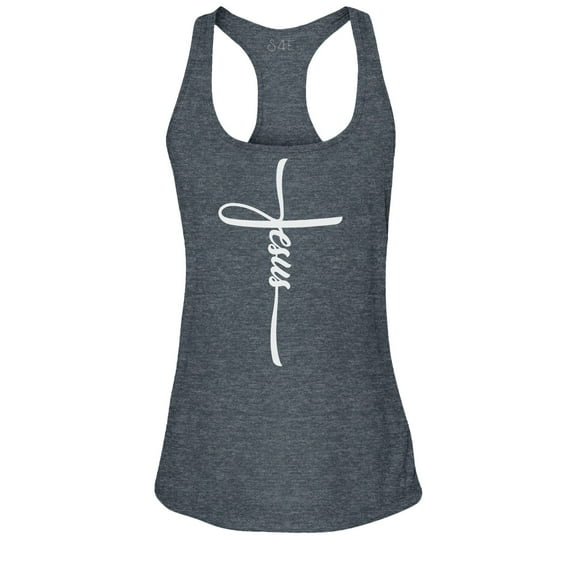 S4E Women's Jesus Cross Religious Racerback Slim Fit XX-Large Charcoal