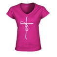thumbnail image 1 of S4E Women's Jesus Cross Religious Slim Fit V-Neck T-Shirt Large Pink, 1 of 4