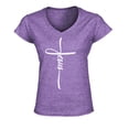 thumbnail image 1 of S4E Women's Jesus Cross Religious Slim Fit V-Neck T-Shirt X-Small Heather Purple, 1 of 4