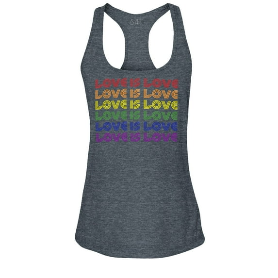 S4E Women's Love is Love Rainbow Gay Pride Racerback Slim Fit Large Charcoal